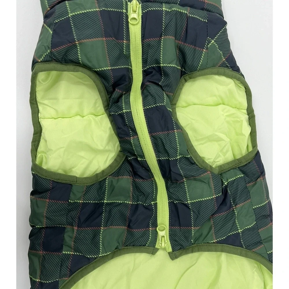 Bark Dog Puffer Vest Jacket Plaid Size Medium Barkbox Green